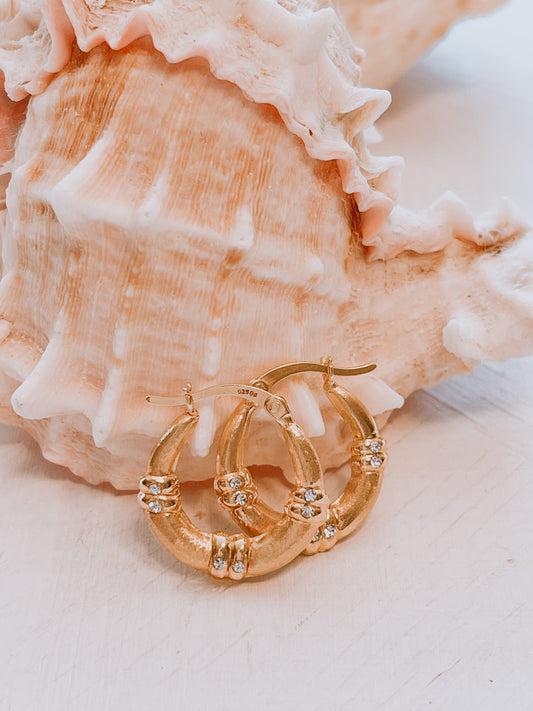 OroAmerigo CZ accented Gold Satin Finish Hoop Earrings. (Back Soon!)
