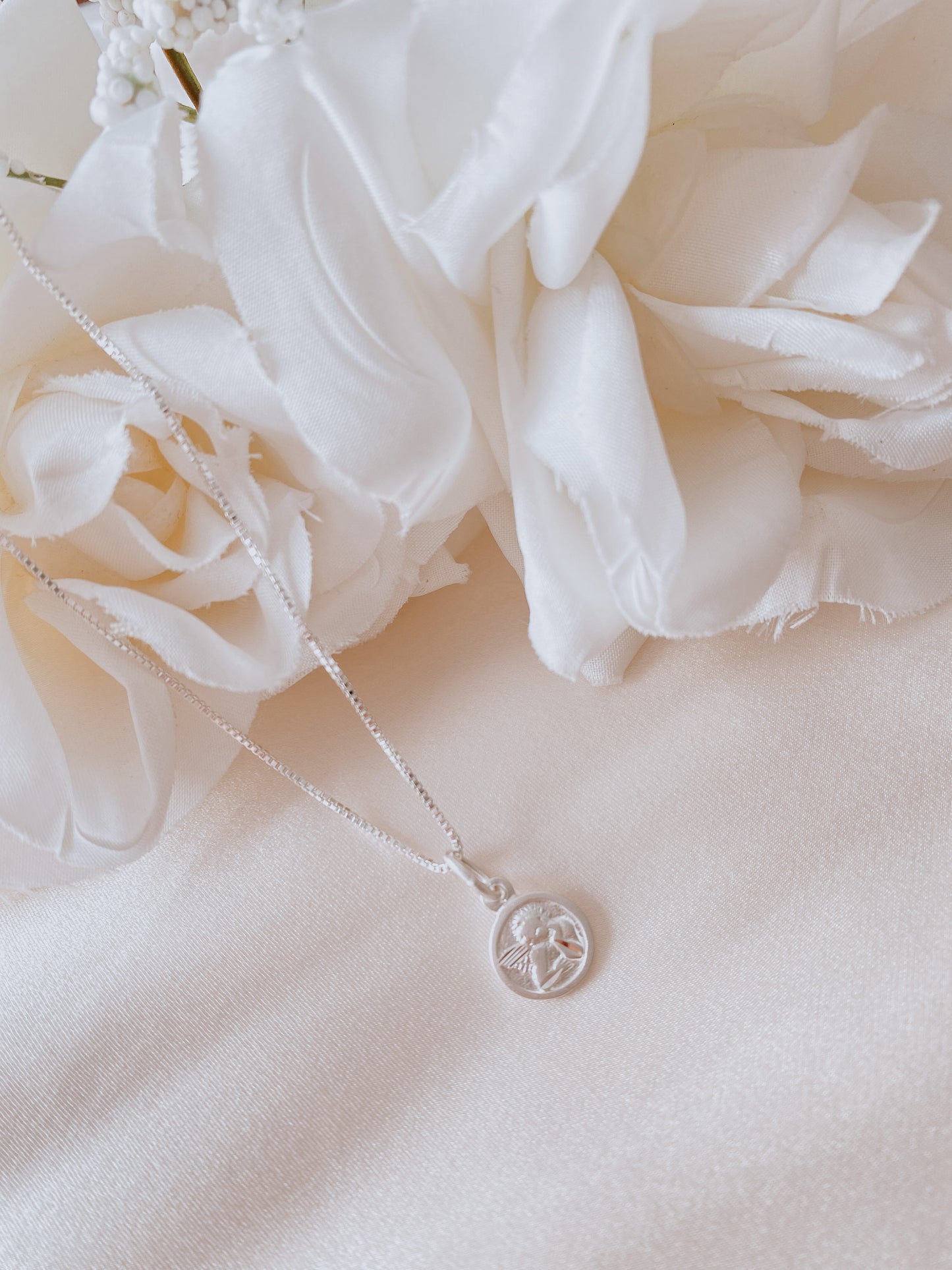 Sterling Silver Small Satin Angel w/ 18" Chain