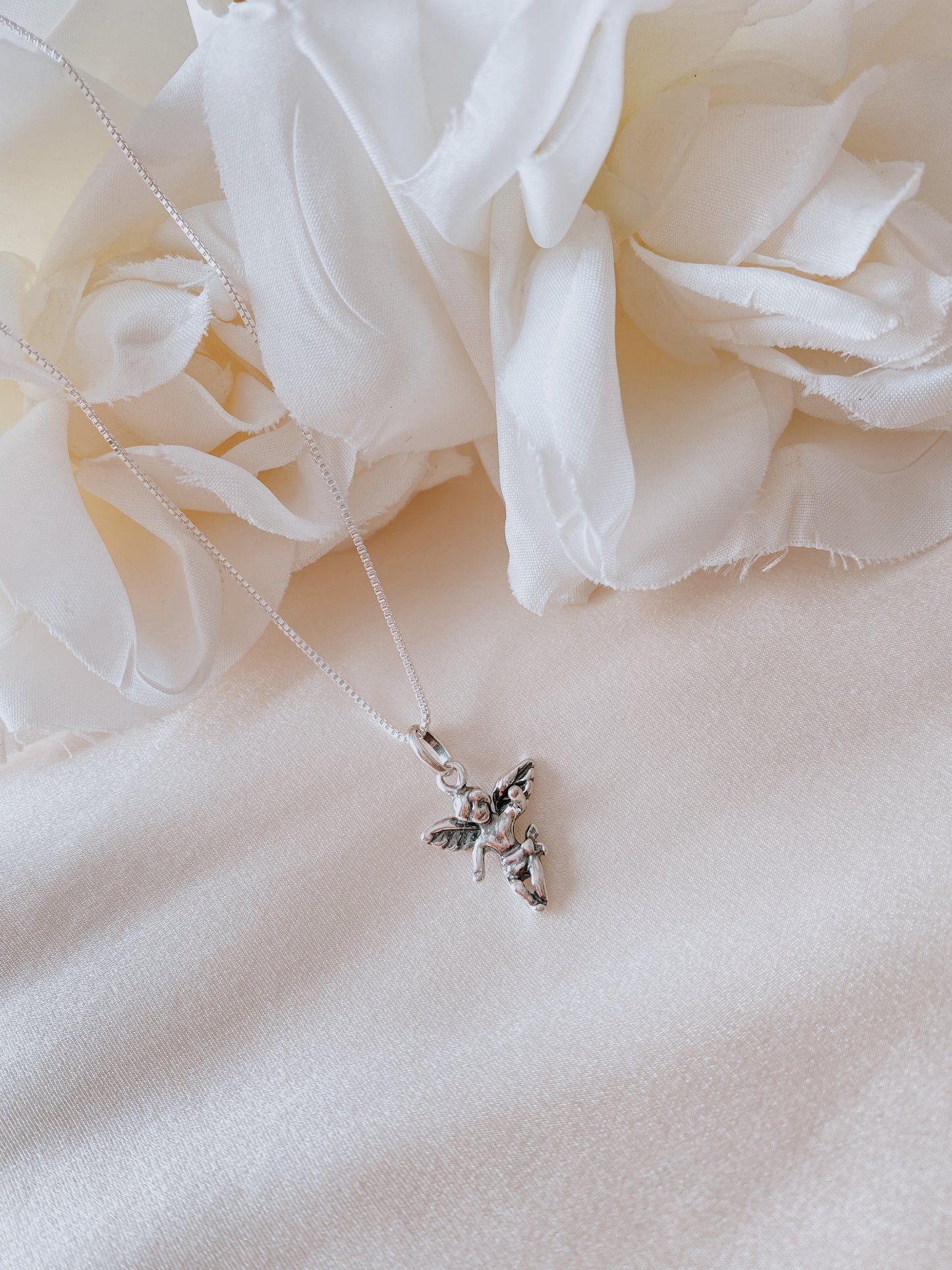 Sterling Silver 3-D Antiqued Angel w/ 18" Chain