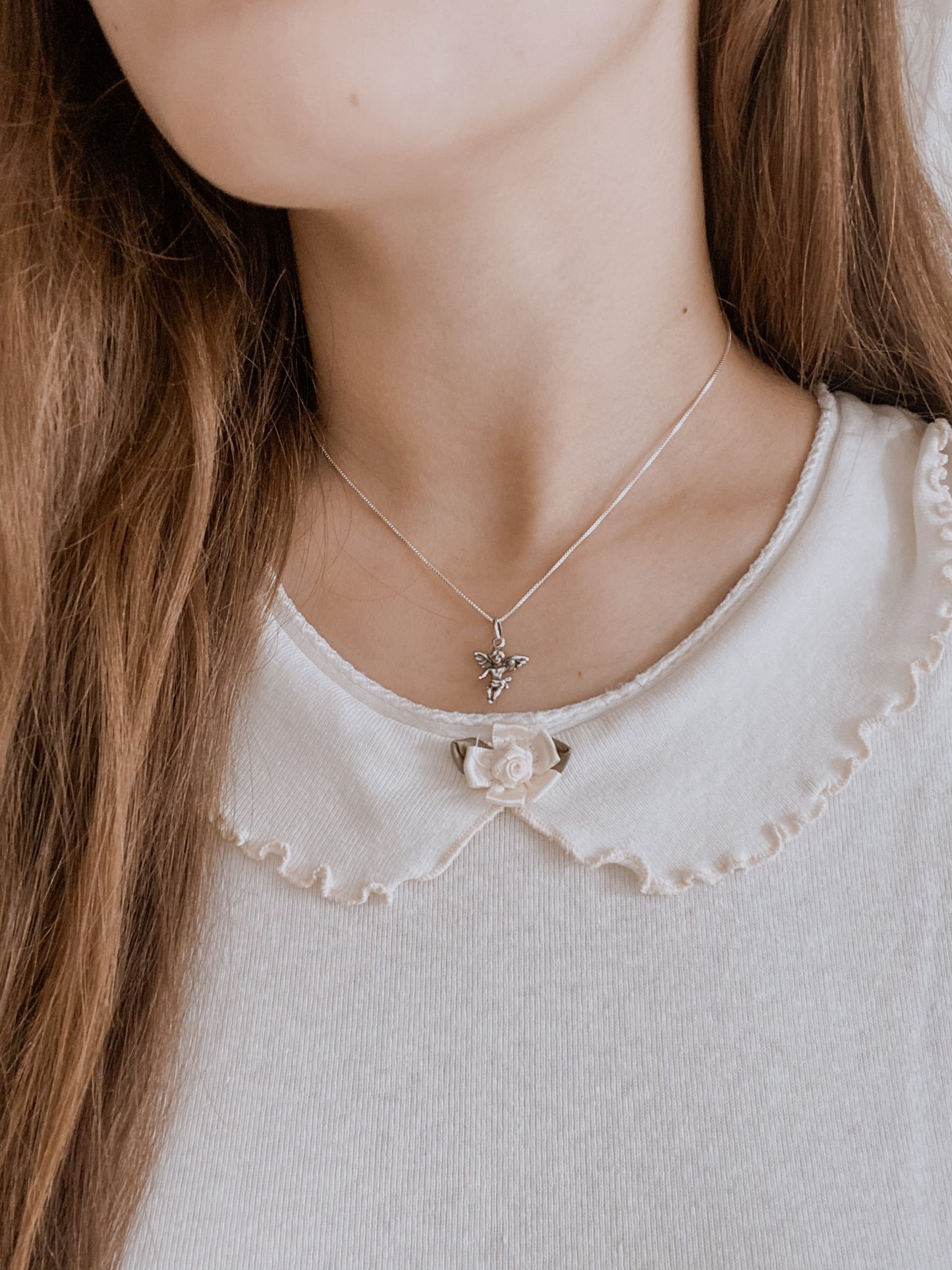 Sterling Silver 3-D Antiqued Angel w/ 18" Chain