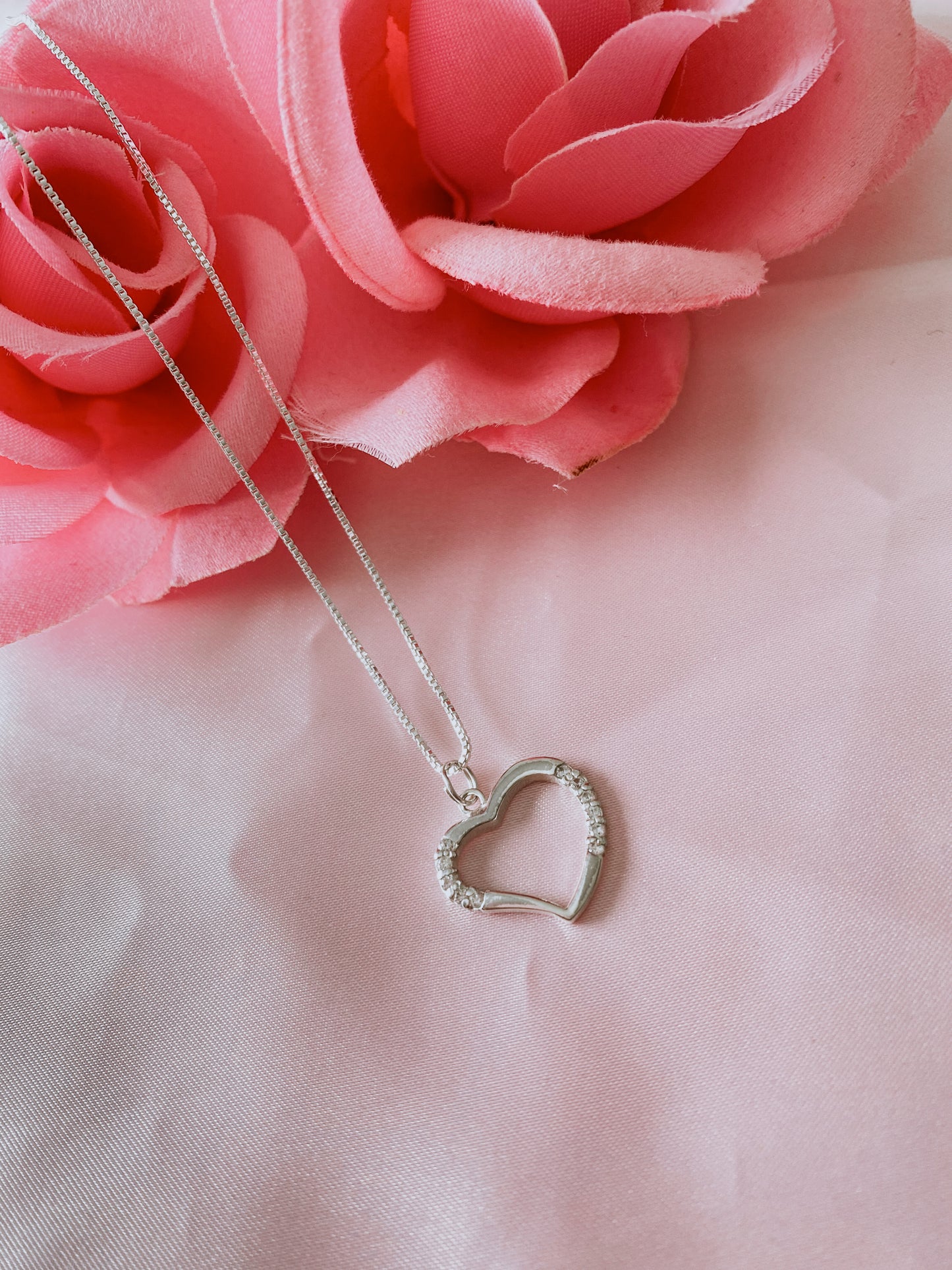 Sterling Silver CZ Heart w/ 18" Chain