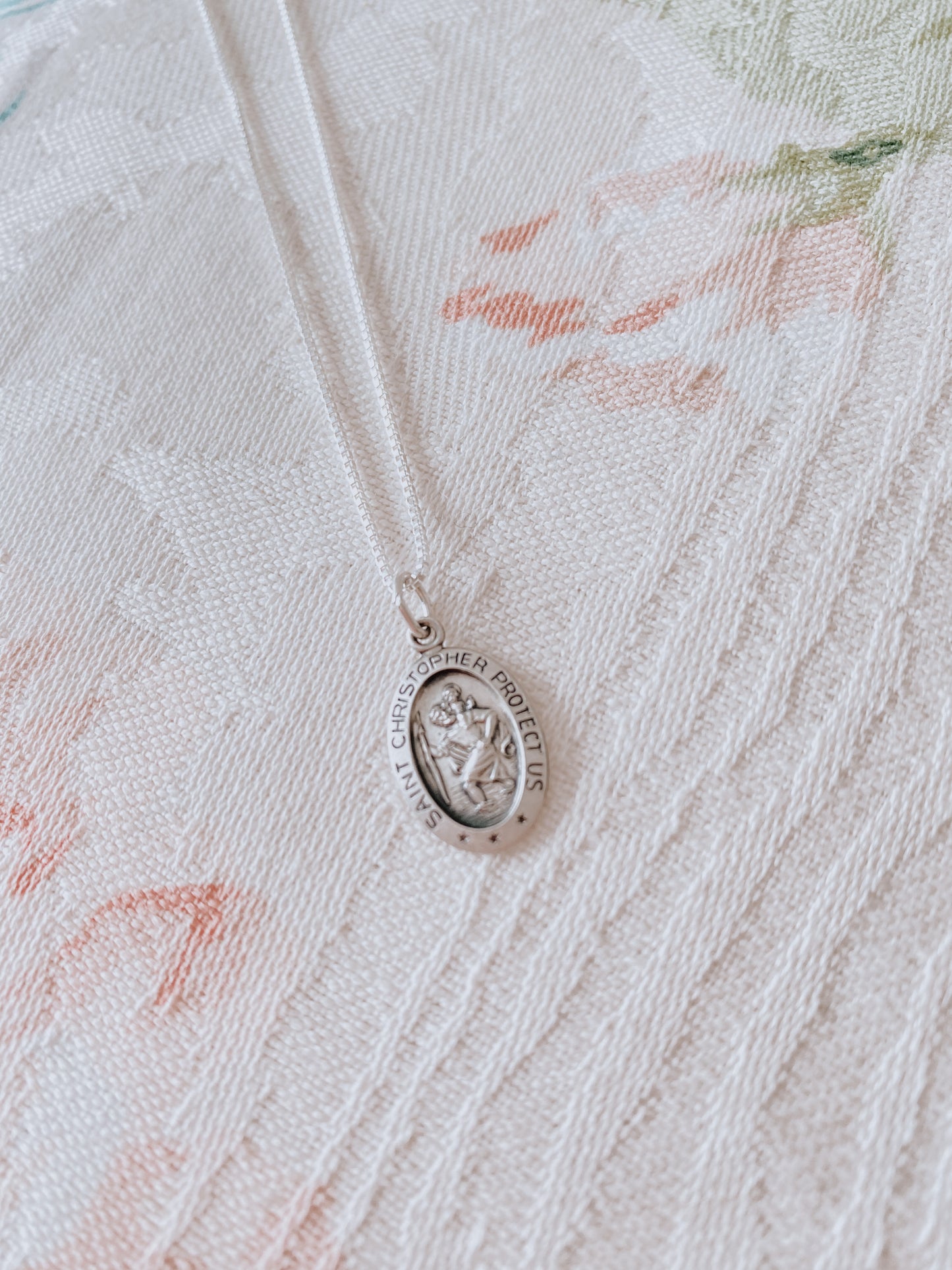 Sterling Silver Oval Antiqued St. Christopher w/ 18" Chain