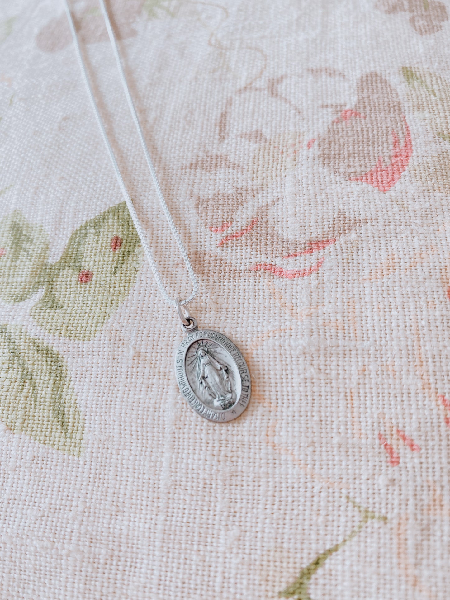 Sterling Silver Miraculous Mary Oval Medal w/ 18" Chain