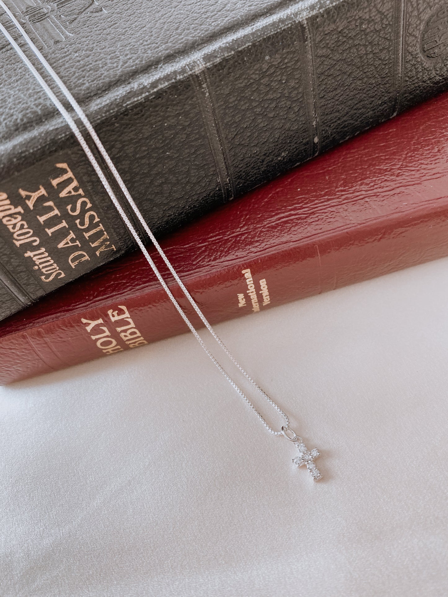Sterling Silver Keepsake CZ Cross w/ 18" Sterling silver box chain.