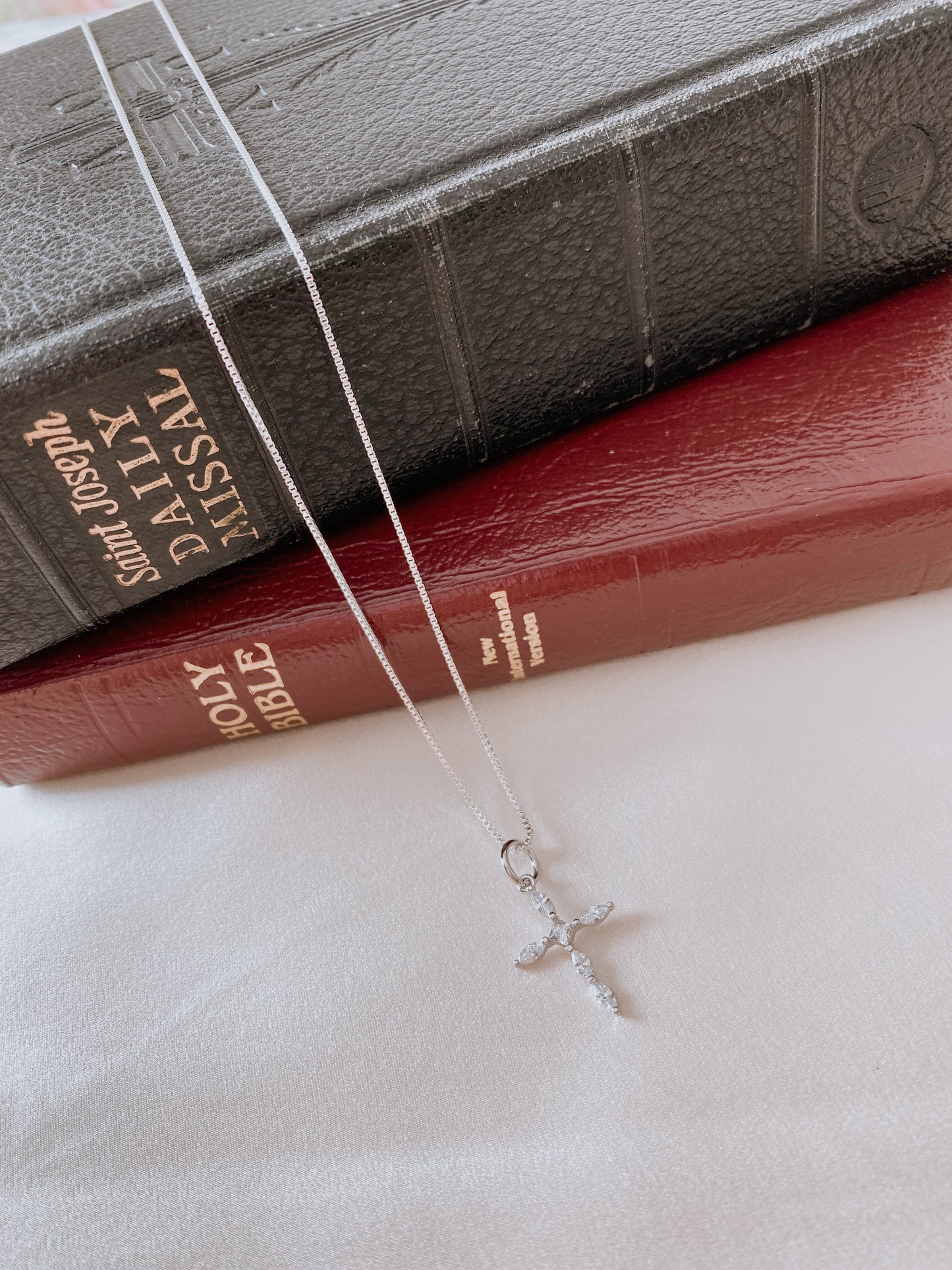 Sterling Silver Rhodium Plated CZ Cross w/ 18" Chain