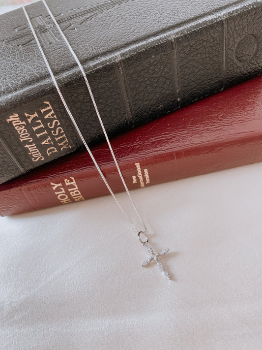Sterling Silver Rhodium Plated CZ Cross w/ 18" Chain