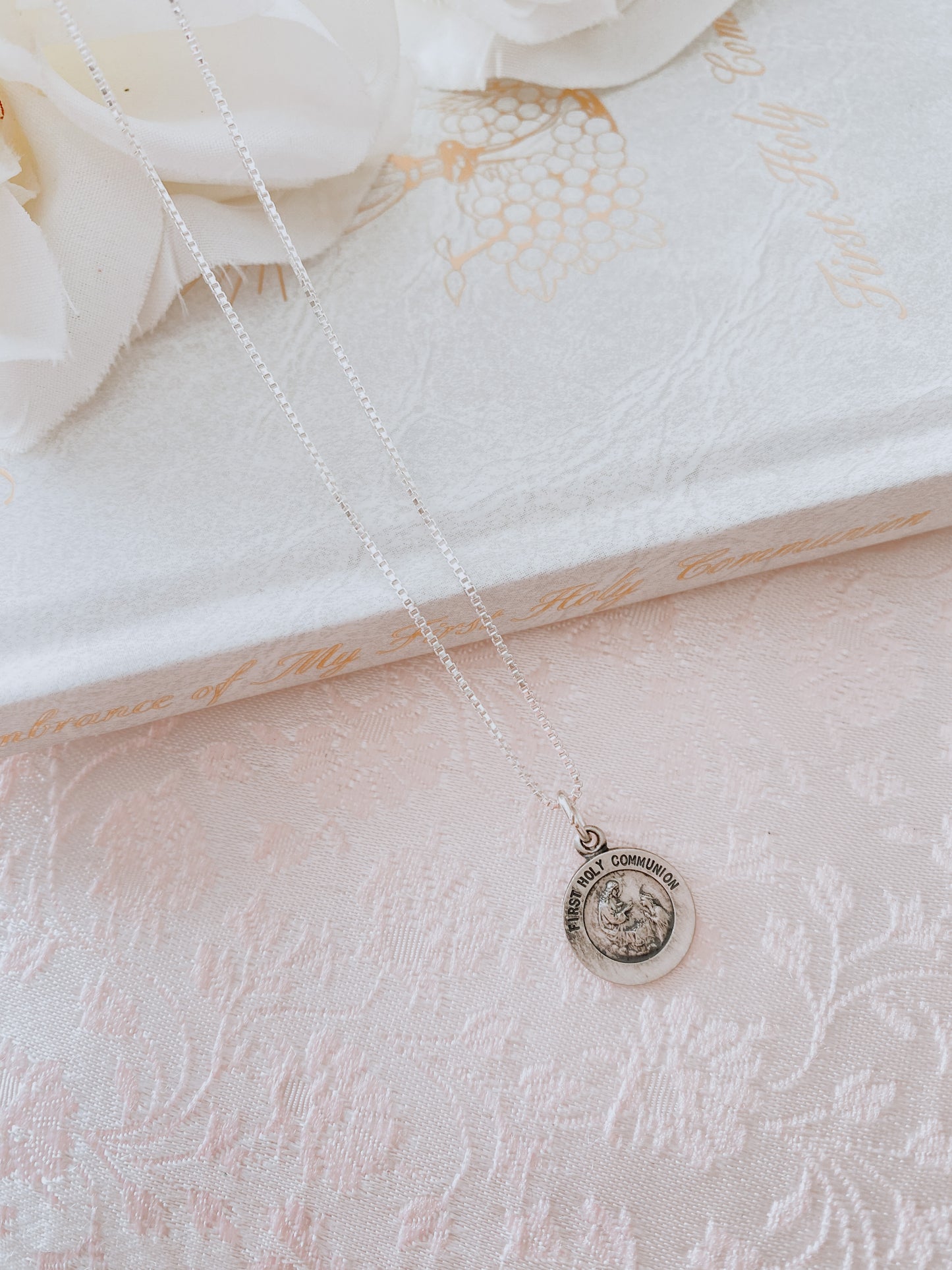 Sterling Silver Antiqued First Holy Communion Medal