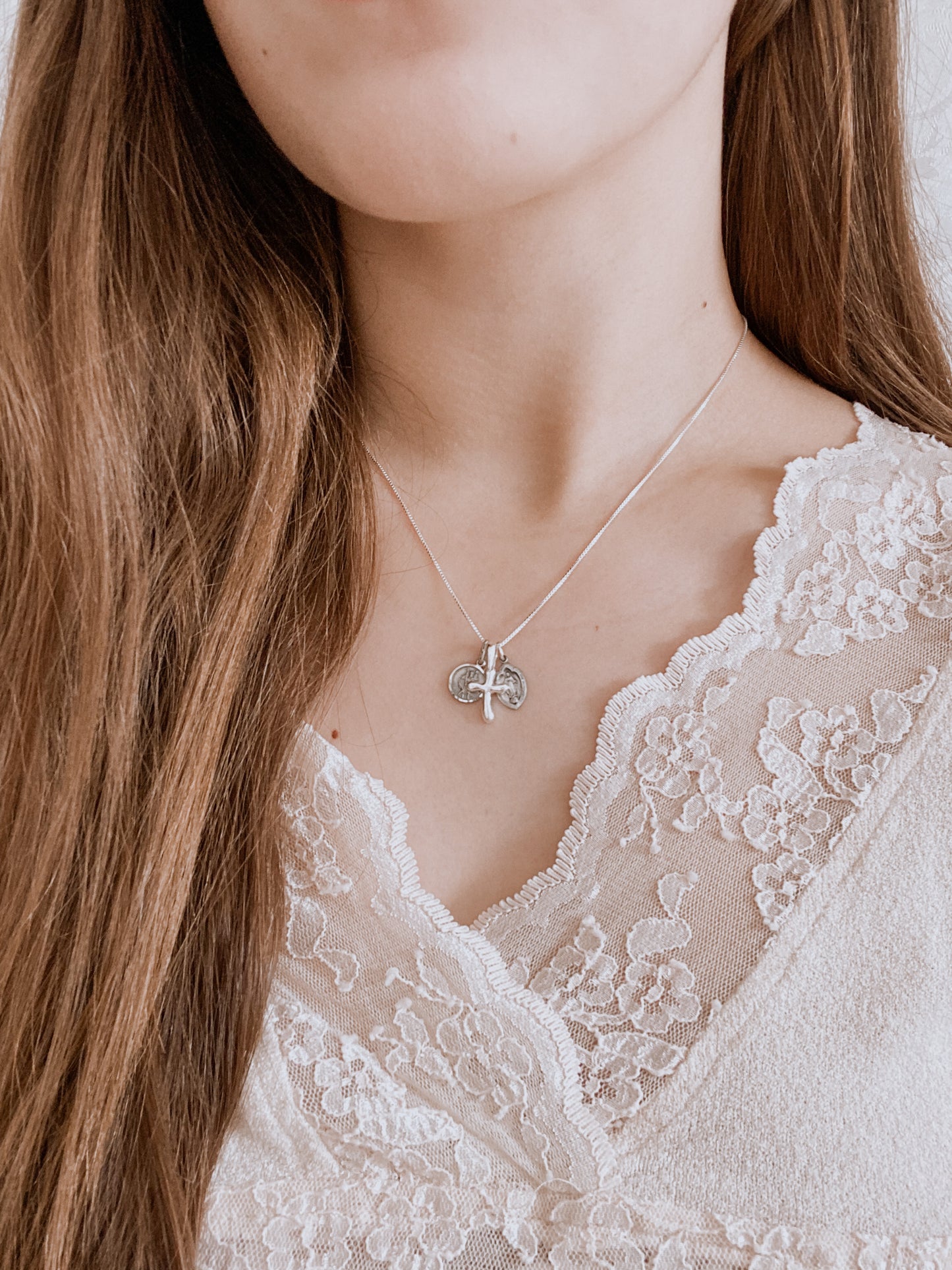 Sterling Silver St. Christopher, Miraculous Mary, and High Polished Cross Medals w/ 18" Chain