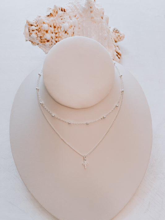 Angelina 18” Sterling Silver necklace with cz cross set on Pallini Rhodium Chain.