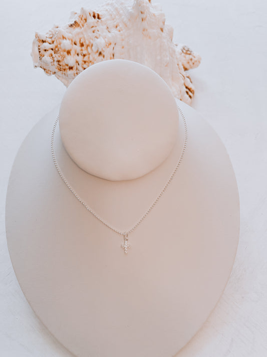 Angelina CZ Sterling Silver Cross on Pallini Rhodium Chain.